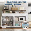 55 Farmhouse Cabinet with Charging Station & 3 Drawers, Sideboard Buffet Cabinet with Storage and Open Shelf, for Dining Room Living Room