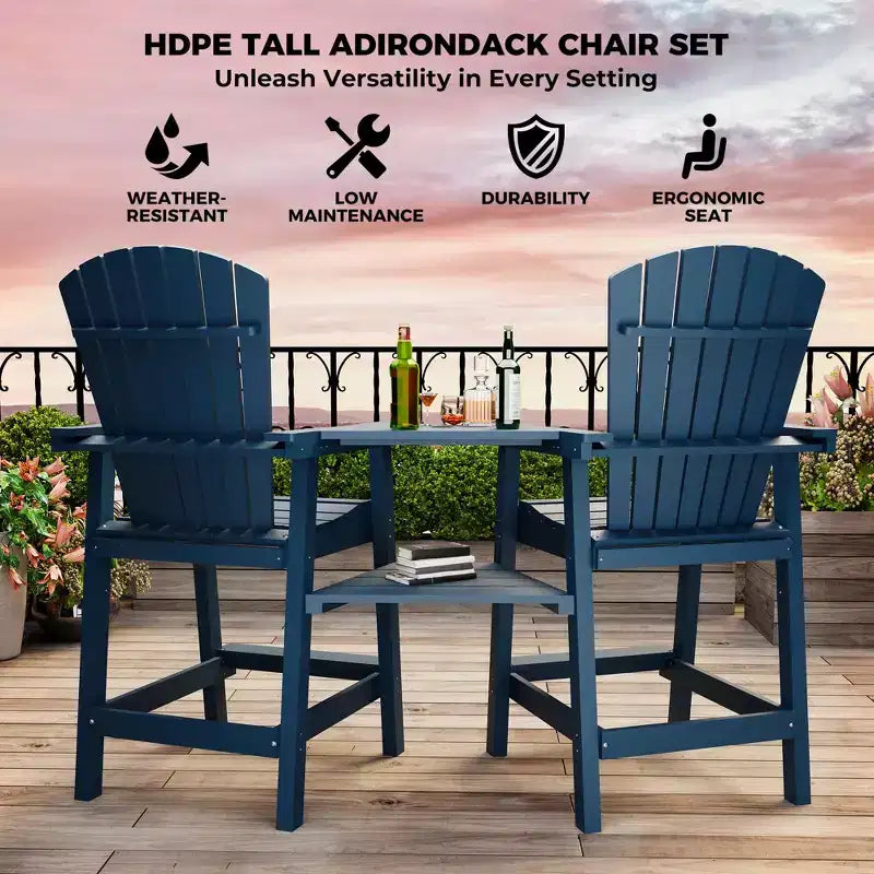 Outdoor Tall Adirondack Chairs, with Connecting Tray, Compact Seating, Bar Stool Chair with High Back, for Garden Deck Backyard