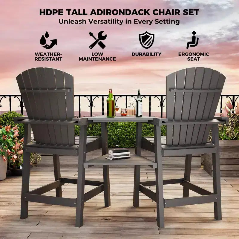 Outdoor Tall Adirondack Chairs, with Connecting Tray, Compact Seating, Bar Stool Chair with High Back, for Garden Deck Backyard