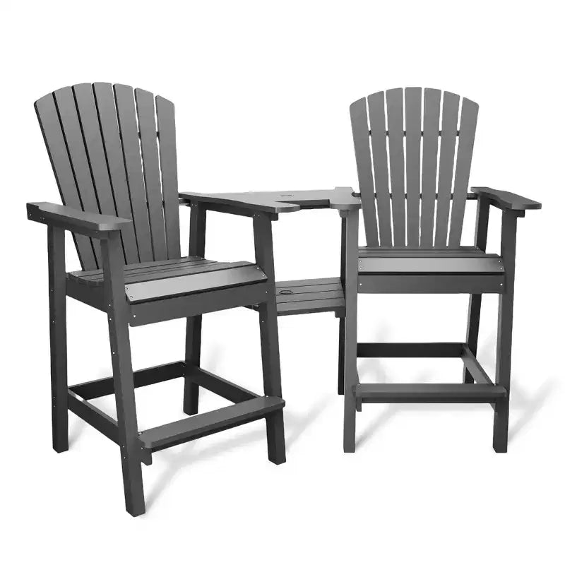 Outdoor Tall Adirondack Chairs, with Connecting Tray, Compact Seating, Bar Stool Chair with High Back, for Garden Deck Backyard
