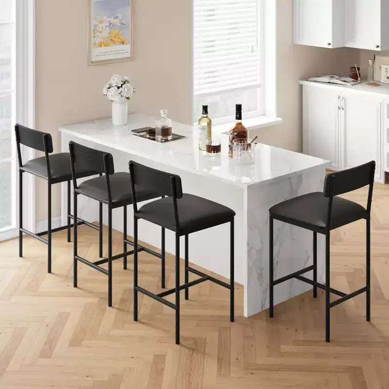 Upholstered Bar Stool with Backrest & Footrest, Ergonomic Design, Easy Assembly, for Kitchen Island & Counter