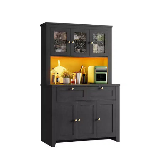 66 Tall Pantry Cabinet with LED Lights, Charging Station, Storage Drawers and Adjustable Shelves for Dining Room, Living Room