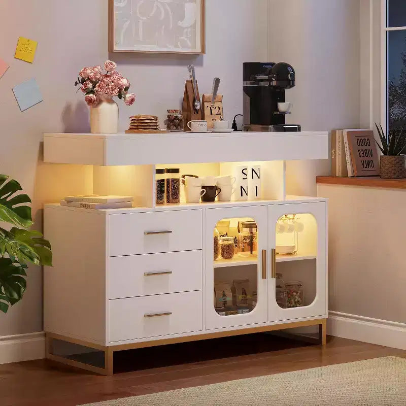 Modern Sideboard Buffet Cabinet, Coffee Bar Table with Storage, 3 Drawers & 2 Doors for Dining Room, Living Room