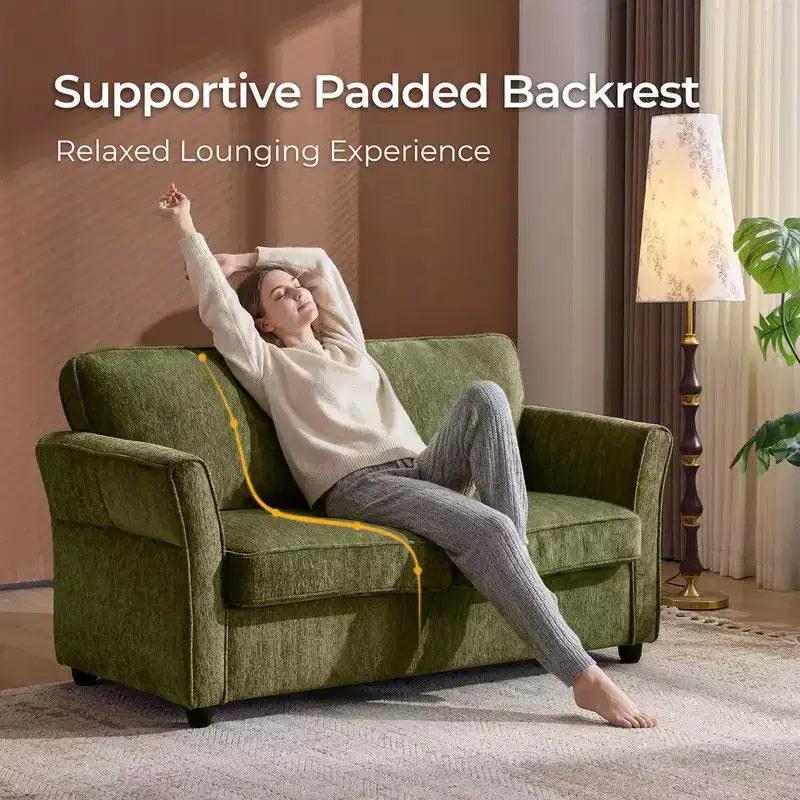 Chenille Loveseat With Floral Arms For Small Spaces