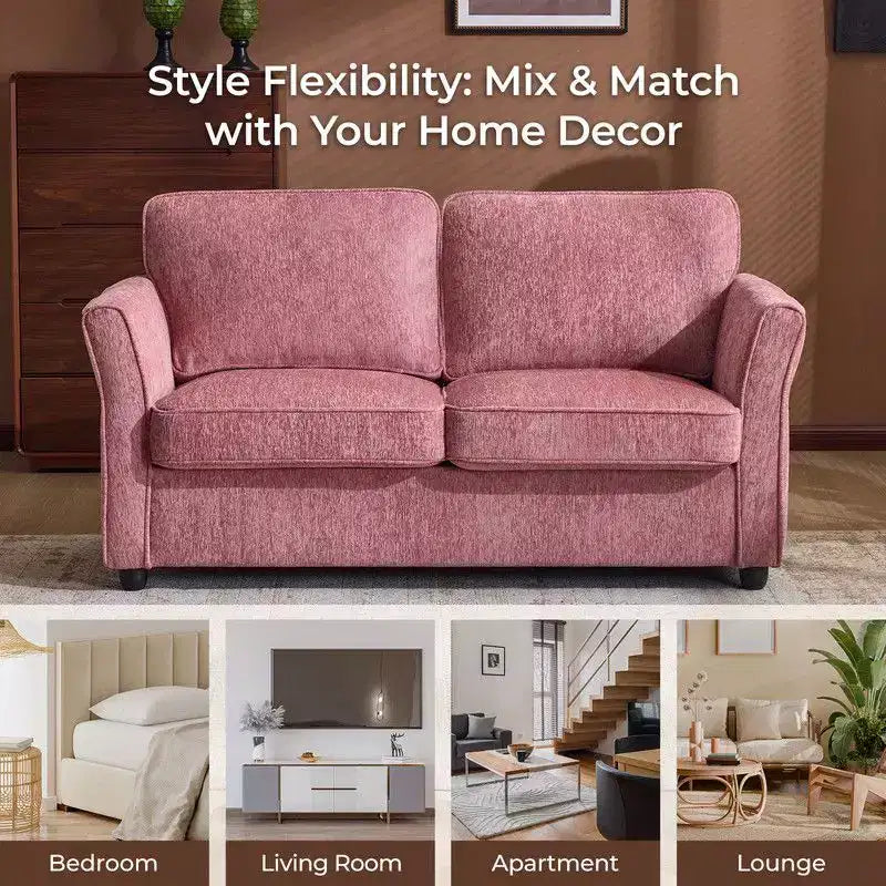 Chenille Loveseat With Floral Arms For Small Spaces