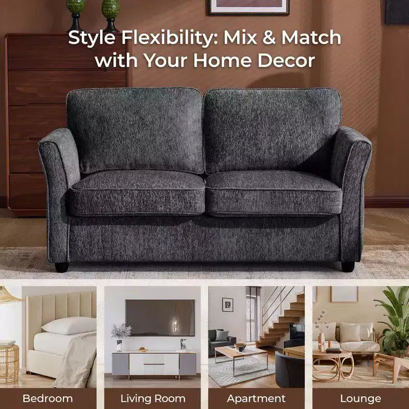 Chenille Loveseat With Floral Arms For Small Spaces