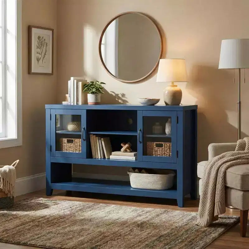Sideboard Buffet Storage Cabinet with 3 Shelves and 2 Doors, 53 in Wide Coffee Bar Cabinet Farmhouse Credenza Table for Living Room Kitchen Entryway