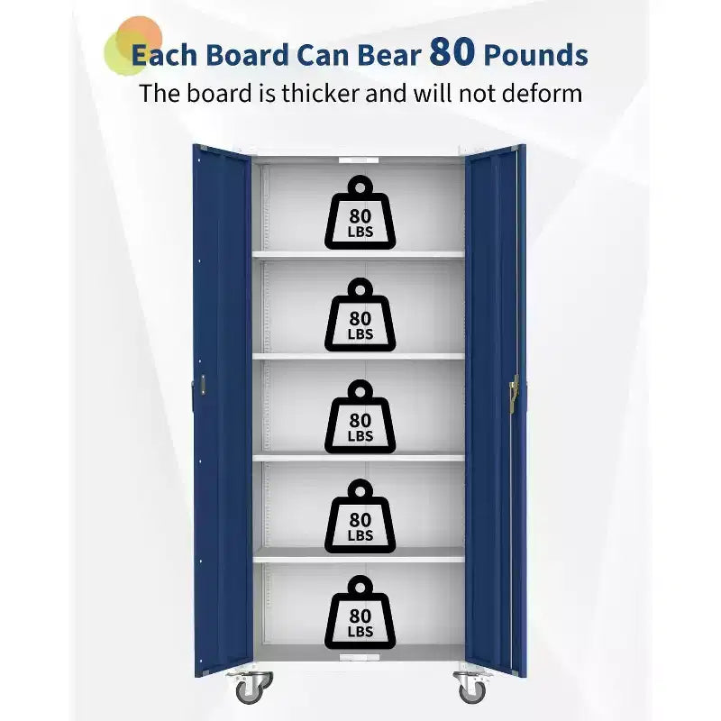 71 in Steel Storage Cabinet with Locking Doors & 4 Adjustable Shelves, Heavy Duty Metal Cabinet for Garage, Office & Pantry, Rustproof Construction