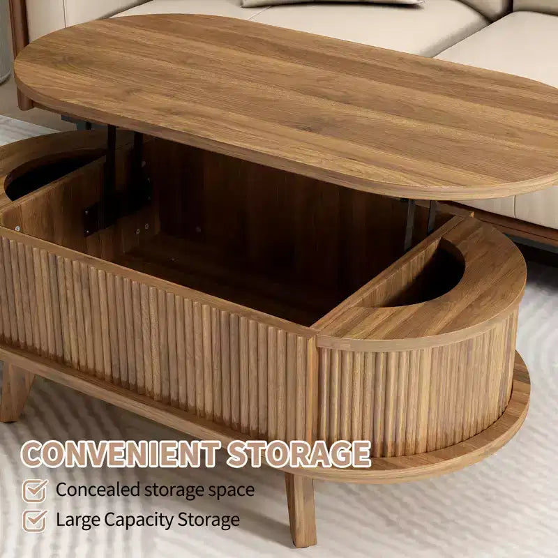 GDFStudio Harrison Lift Top Coffee Table with Fluted Panel and Hidden Compartment