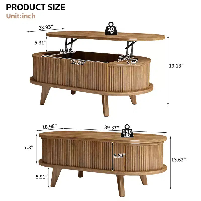 GDFStudio Harrison Lift Top Coffee Table with Fluted Panel and Hidden Compartment