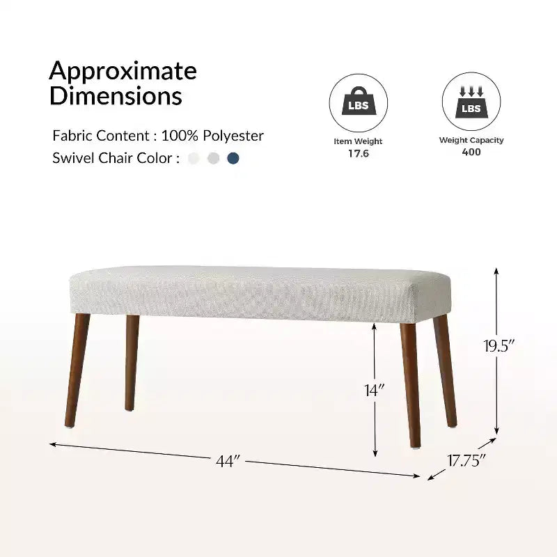 Adam Dining Bench with Solid Wood Legs and Foot Pads|ART OF LIVING DESIGNS