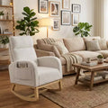 FurnitureR Upholstered Boucl Rocking Chair with Side Pocket, Padded Armchair with Solid Wood Base for Living Room, Nursery or Bedroom