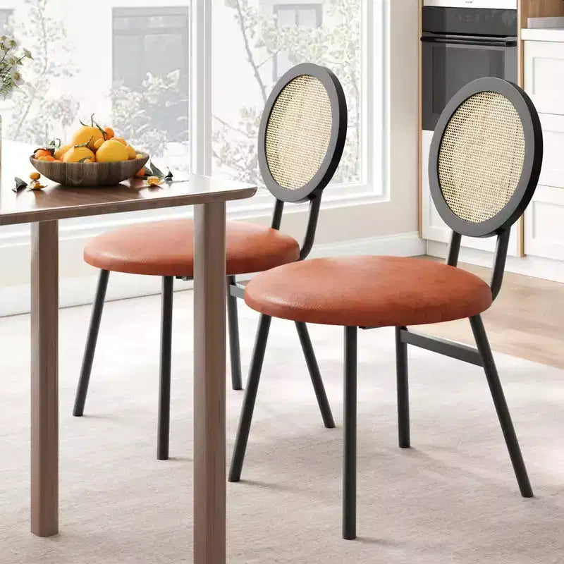 Rattan Kitchen Chairs with Metal Legs, Modern Upholstered Dining Chairs with Thick Cushions for Small Space