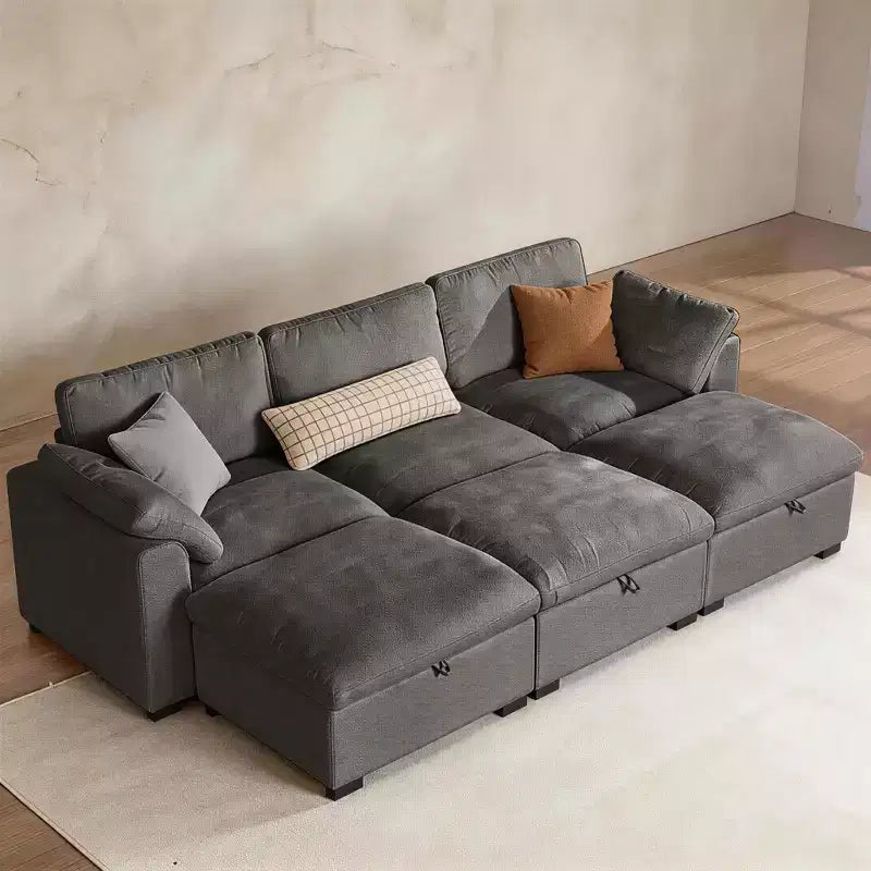 Dyonery 120 Oversized Cloud Modular Sectional Sofa for Living Room,Down-Filled Wide Deep Seat Couch,Solid Wood Frame,Tool Free Assembly,Dark Gray