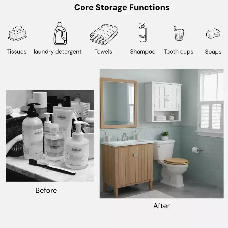 Christopher Knight Home Everett Modern Wood Wall Mounted Bathroom Storage Cabinet with Adjustable Shelve