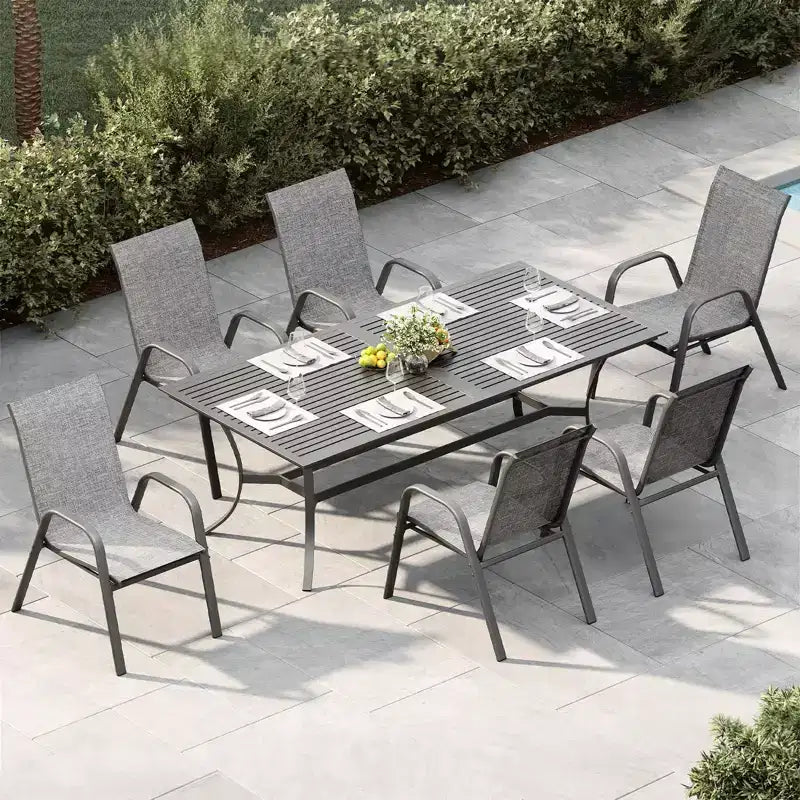 Stackable High-Back Patio Dining Chairs Set of 4 | Breathable Textilene Fabric, Durable Metal Frame | Weather Resistant, Space Saving  for Lawn