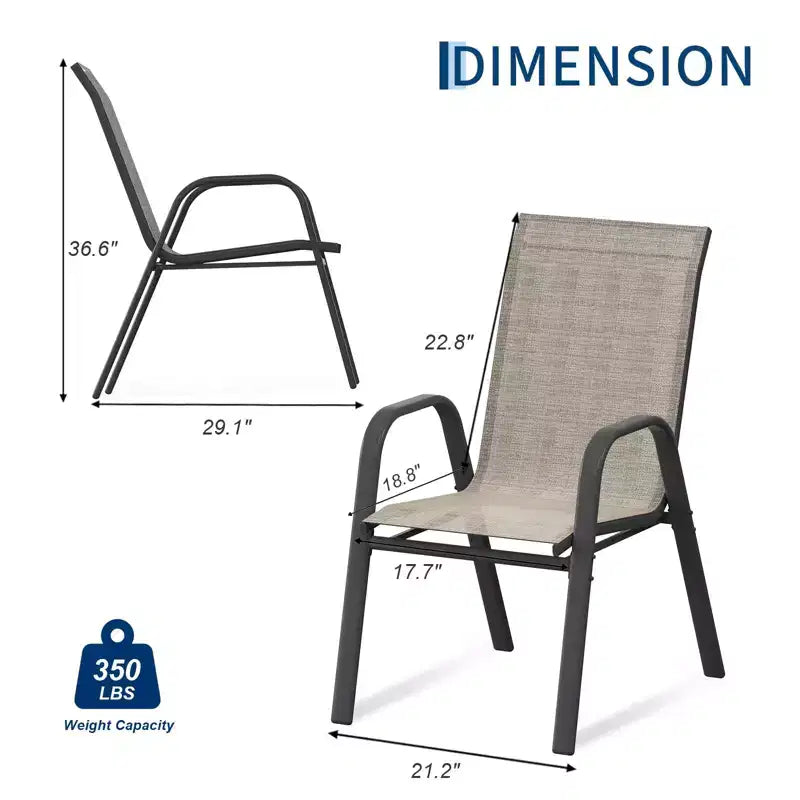 Stackable High-Back Patio Dining Chairs Set of 4 | Breathable Textilene Fabric, Durable Metal Frame | Weather Resistant, Space Saving  for Lawn