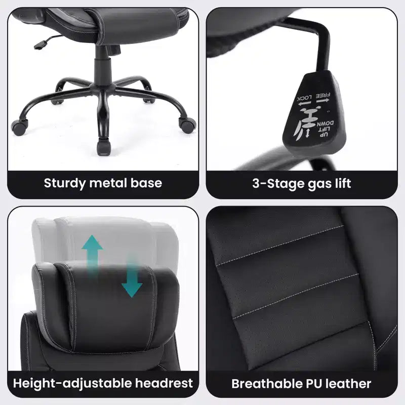 Ergonomic Office Chair, High Back, Adjustable Headrest, Lumbar Support, fold-Up Armrests, for Home, Office