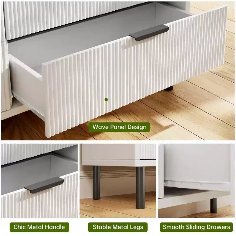 COZONY Fluted 5-Drawer Dresser  Modern Wood Chest w/ Wide Drawers & Metal Legs, Natural Oak
