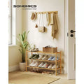 SONGMICS Bamboo Shoe Rack for Closet, Stackable Shoe Oragnizer, Space-Saving Freestanding Shelf, 3-Tier, Holds 12-16 Pairs