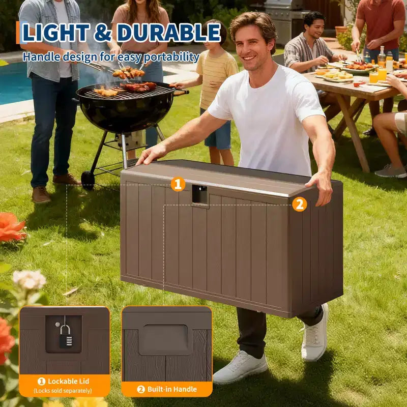 130 Gallon Heavy-Duty Outdoor Resin Deck Box  Waterproof, Weather-Resistant Storage for Patio Cushions, Garden Tools, Packages