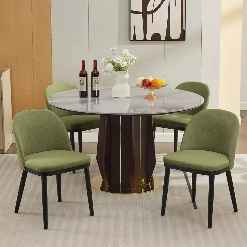 Set of 6 Upholstered Dining Chairs, Modern Fabric High Back Deep Seat Wooden Legs,Hollowed Kitchen Chairs for Dining Room