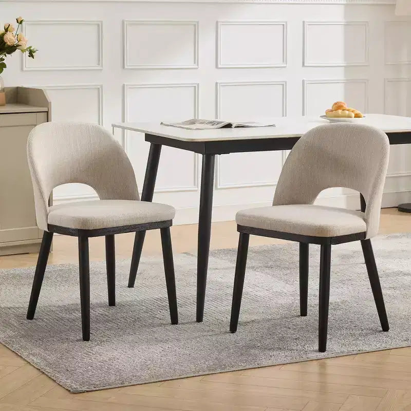 Set of 6 Upholstered Dining Chairs, Modern Fabric High Back Deep Seat Wooden Legs,Hollowed Kitchen Chairs for Dining Room