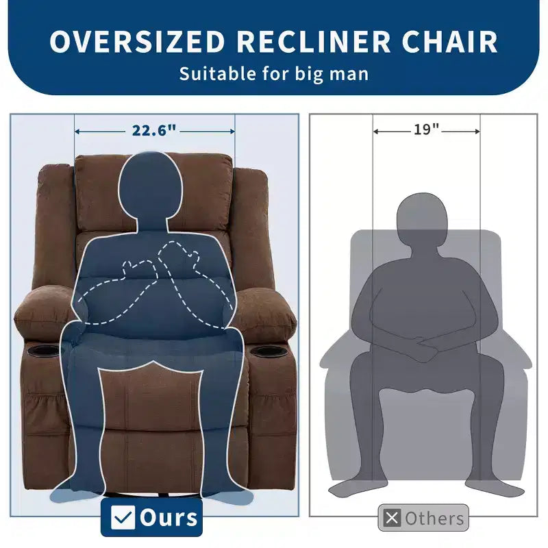360 Swivel Rocking Recliner Chair with Cup Holder, Upholstered Manual Recliner for Living Room Nursery