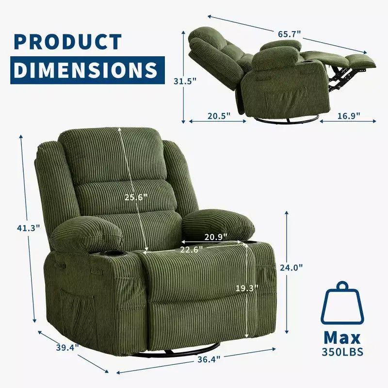 360 Swivel Rocking Recliner Chair with Cup Holder, Upholstered Manual Recliner for Living Room Nursery