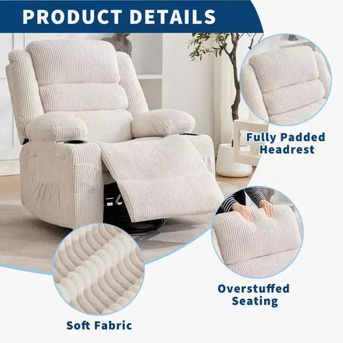 360 Swivel Rocking Recliner Chair with Cup Holder, Upholstered Manual Recliner for Living Room Nursery