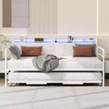 Twin Daybed with Trundle, LED Light, Charging Station & Storage Headboard, Metal Frame for Living Room, Bedroom, Guest Room