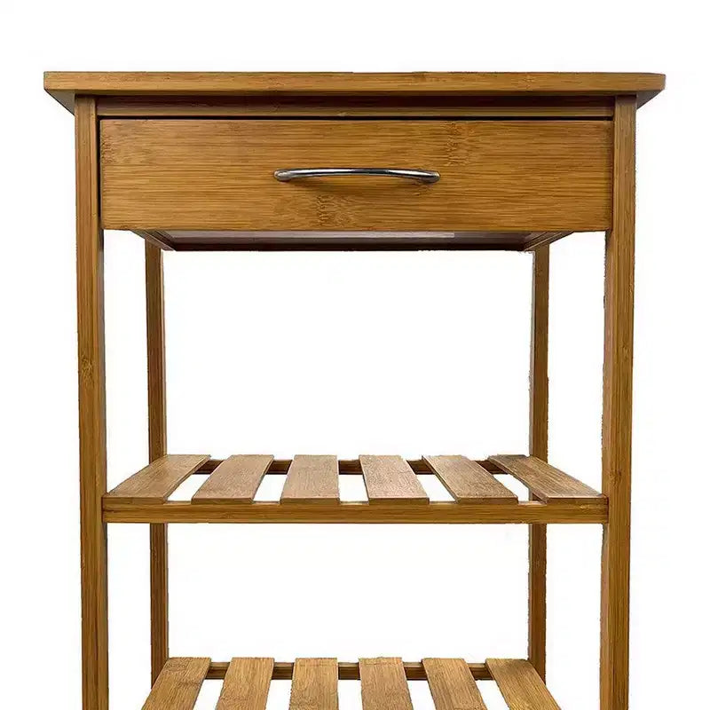 Royal Hampton Harry Kitchen Bar Cart, 1 Drawer, 3 Shelves, Brown Bamboo, Rolling Wheels