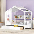 Luxystar House Shape Bed Frame With 2 Drawers, Shelves, Window and Roof