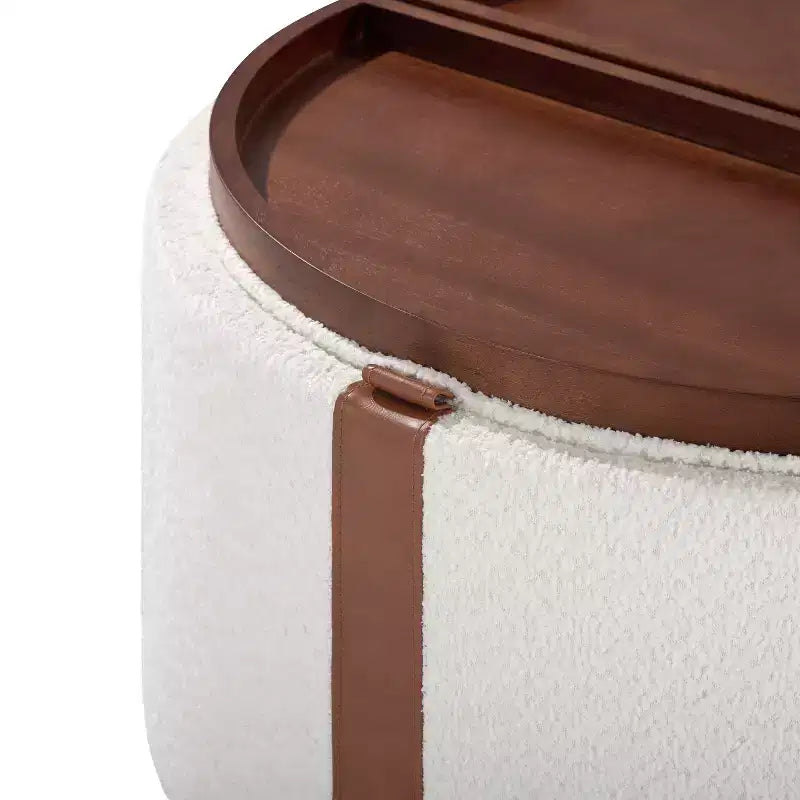 ModernLuxe 29 Round Storage Ottoman with Caster Wheels, Dual Reversible Lids, Upholstered Modern Coffee Table for Living Room