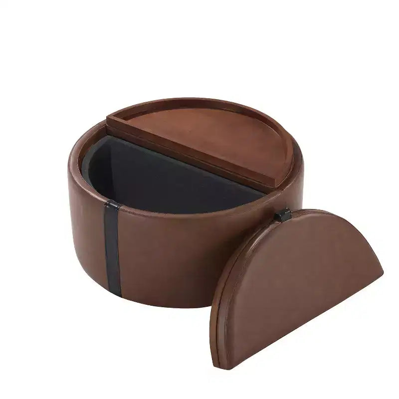 ModernLuxe 29 Round Storage Ottoman with Caster Wheels, Dual Reversible Lids, Upholstered Modern Coffee Table for Living Room