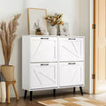 Karl Home Barn Door 4 Flip Black Handles Glued Particleboard Embossed Natural Legs Shoe Cabinet 41.7In