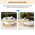 Whisen Modern Round Nesting Coffee Table Set with 2 Drawers - Golden & White