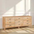 Royal Hampton Geti 84 Inch Wide Dresser, 9 Spacious Drawers, Handcrafted Natural Oak White Mango Wood