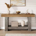 Farmhouse Console Table for Entryway, 2-Tier Narrow Sofa Table Behind Couch, Rectangular Hallway Accent Table with Open Storage Shelf