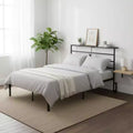 FurnitureR Metal Bed Frame with Storage Headboard, LED Light & Charging Station, Heavy Duty Platform Bed with Under Bed Storage, No Box Spring Needed