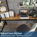 Twin Loft Bed with Desk and 2 Storage Shelves, Metal Loft Bed Frame with Guardrail, Ladder and Steel Slat Support