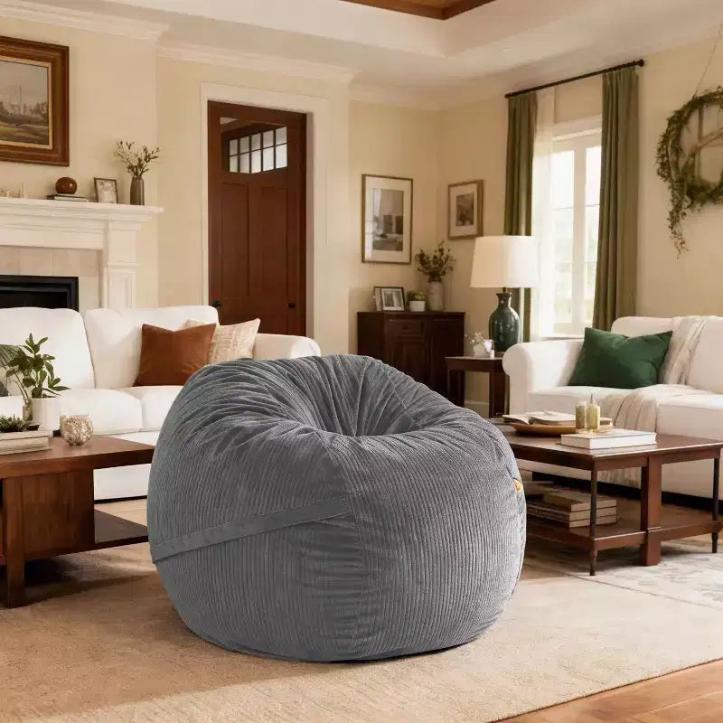 Luna 5 Foot X-Large Bean Bag Chair  Oversized Foam Lounger for Adults & Kids, Plush Corded Faux Fur