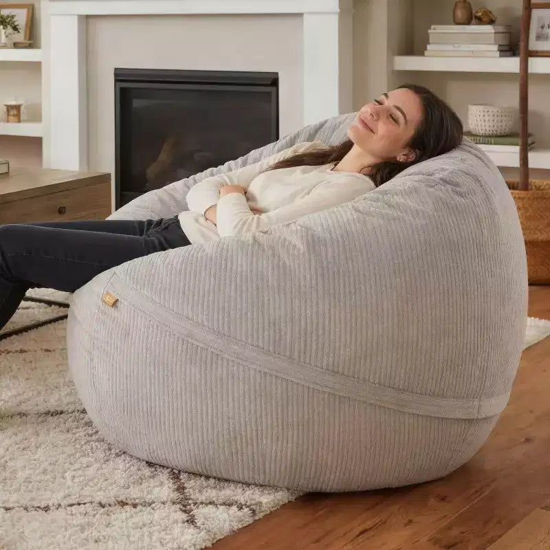 Luna 5 Foot X-Large Bean Bag Chair  Oversized Foam Lounger for Adults & Kids, Plush Corded Faux Fur