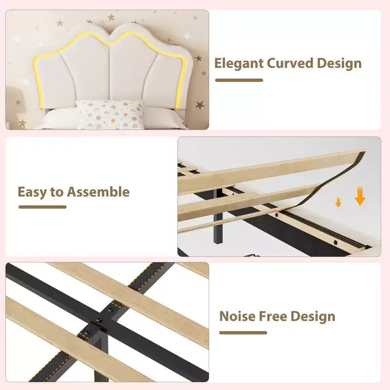 Set of 2 Twin Size Velvet Storage Beds with LED Lights  Upholstered Platform Bed Frame with Pull-Out Drawer, No Box Spring Needed