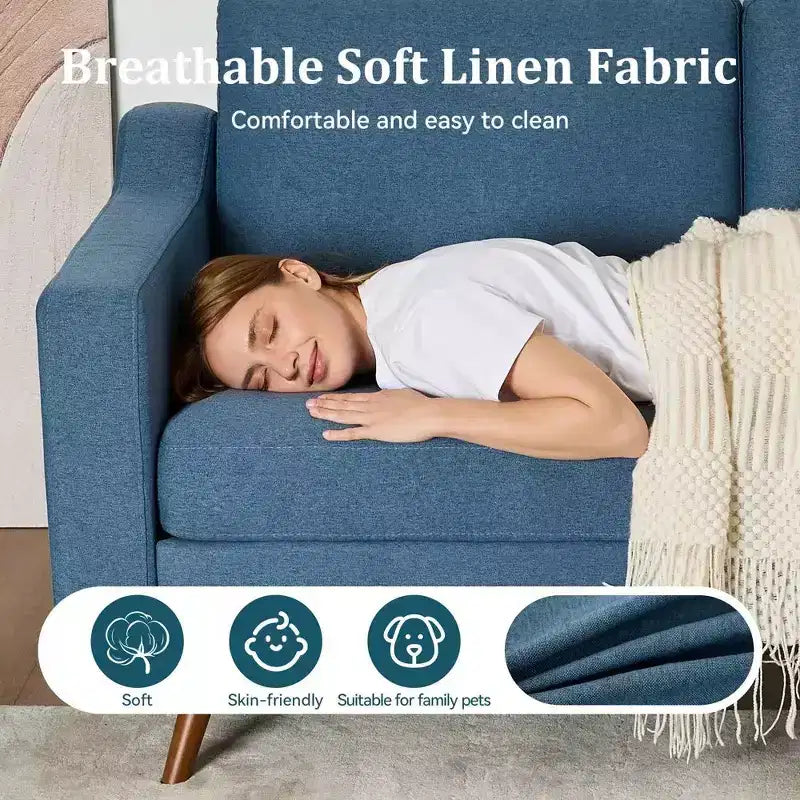 Dyonery 65.4 Mid-Century Modern Loveseat Sofa, Linen Fabric Couch with Spring Cushions & Solid Wood Legs, Tool-Free Assembly for Living Room Bedroom