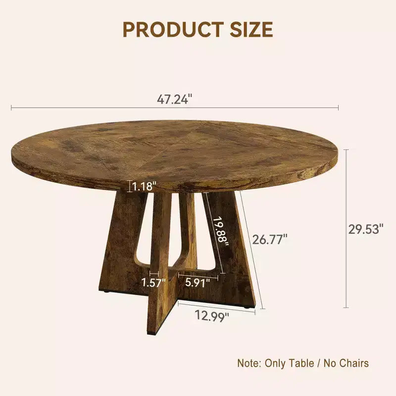 47 in Round Large Dining Table Set for 4 to 6 (No Chairs), Farmhouse Dinner Table with Wooden Top and Legs for Home Dining Room or Living Room