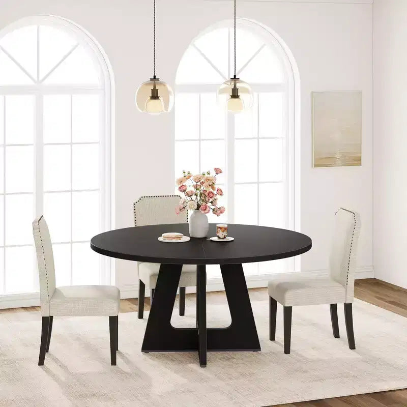 47 in Round Large Dining Table Set for 4 to 6 (No Chairs), Farmhouse Dinner Table with Wooden Top and Legs for Home Dining Room or Living Room