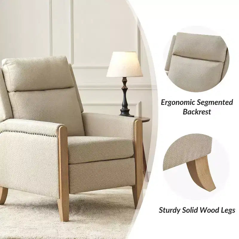 Rosa Upholstered Push Back Recliner-BEIGE