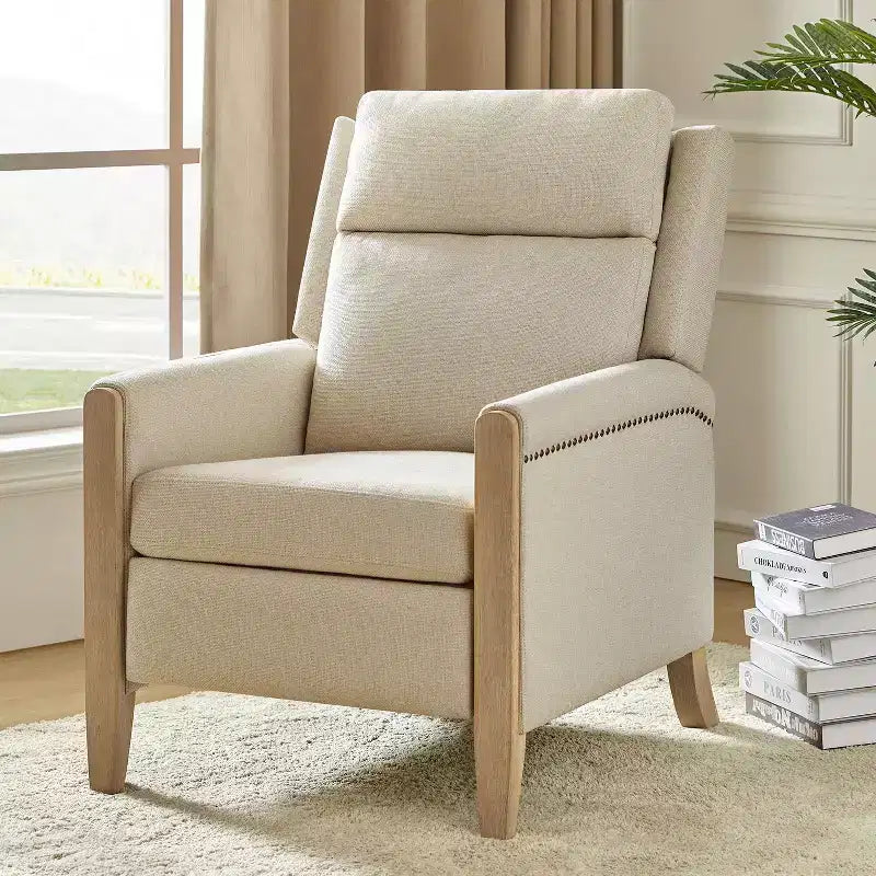 Rosa Upholstered Push Back Recliner-BEIGE