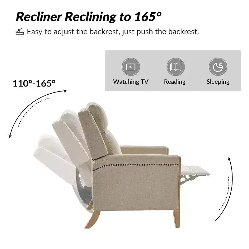 Rosa Upholstered Push Back Recliner-BEIGE
